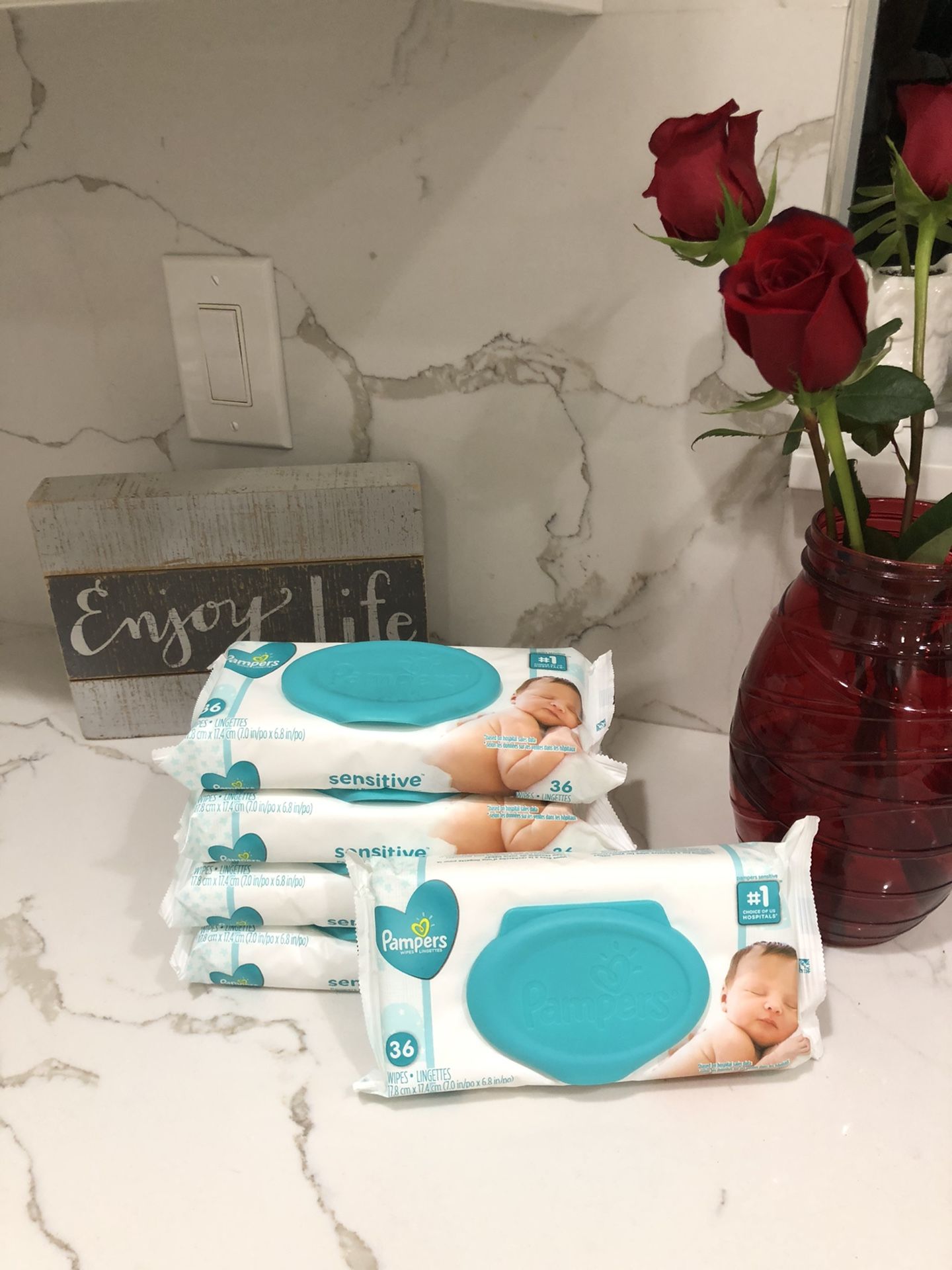 $8 for 5 packs of baby wipes pampers