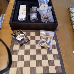 Vintage Wooden Traveling Chess,  Checkers, Backgammon & Domino Sets
