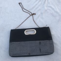 Black Suede Rhinestone Embedded Purse 