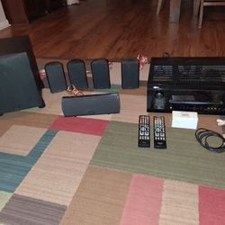 DEFINITIVE TECHNOLOGIES PRO CINEMA 600  POWERED 8 INCH SUB WITH DENON AVR-1610 RECEIVER AND 2 REMOTES AND MICROPHONE FOR AUTO SET UP/TUNING