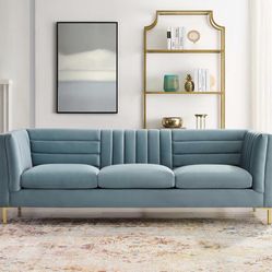Channel Tufted Performance Velvet Sofa in Light Blue (MO3454) $999 DELIVER AVAILABLE  