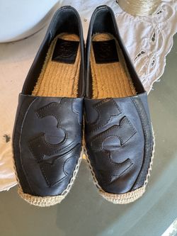 Navy Blue Leather Slip On Shoes
