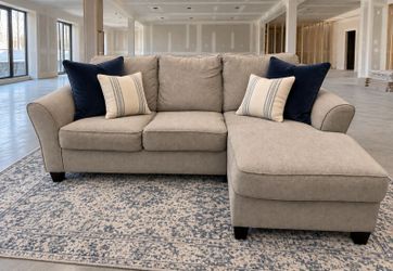 Beige Fabric Sectional Sofa with Chaise