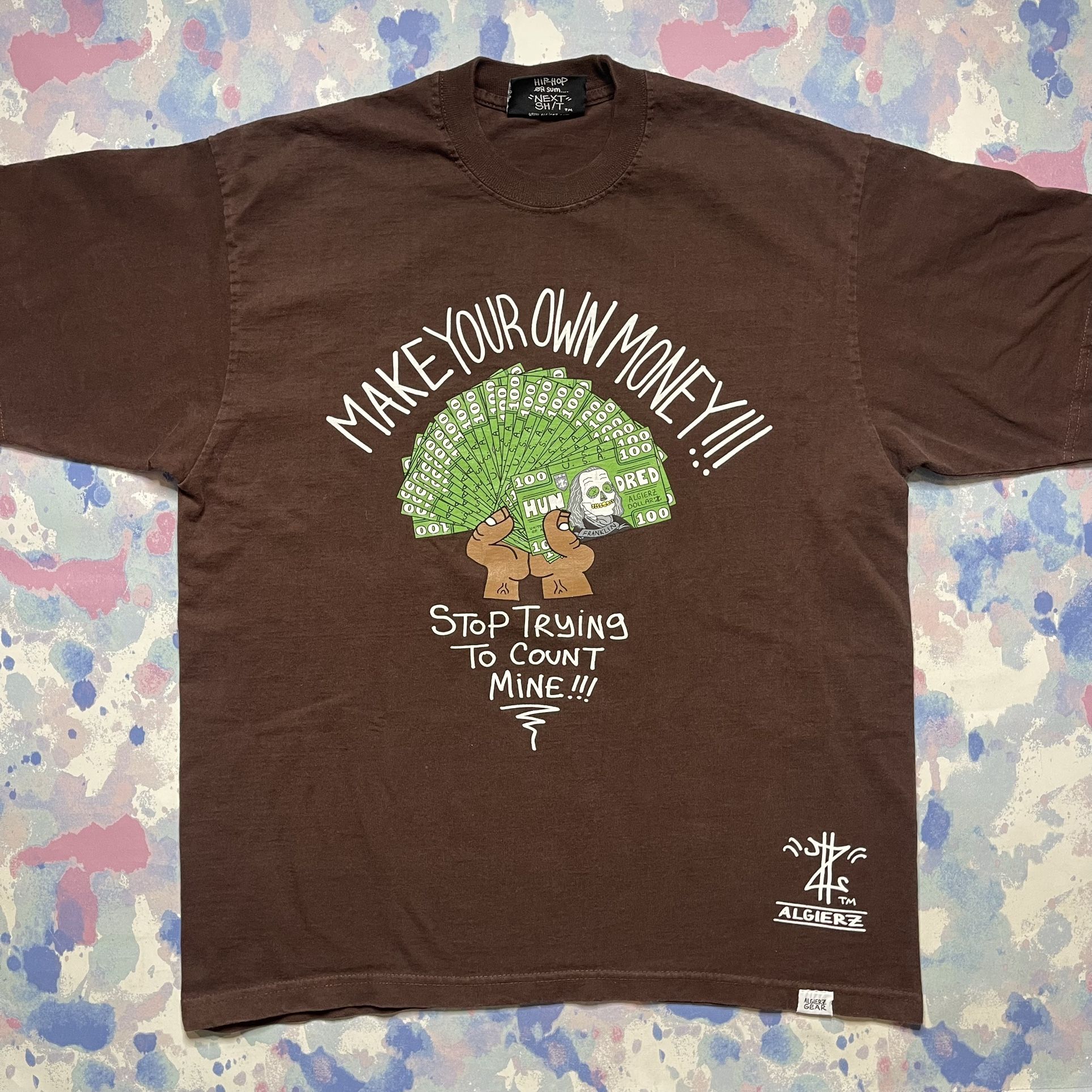 Algierz T Shirt Make Your Own Money Brown Vintage Y2K Shirt Men’s Size Large