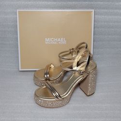 Michael Kors Ankle Strap Sandals Heels. Gold. New In Box. Size 8.5 Women's Shoes. 