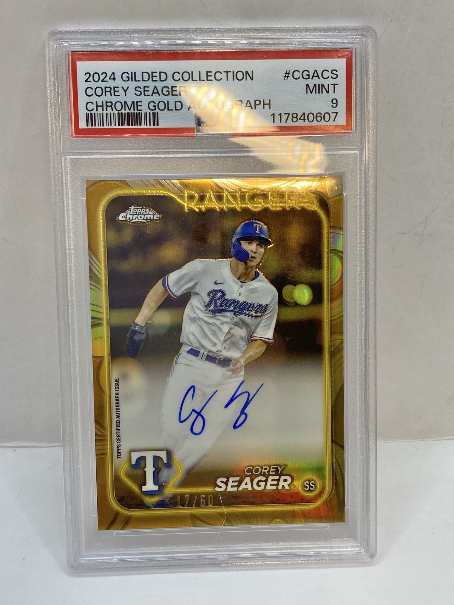 2024 Topps Gilded Collection Chrome Gold COREY SEAGER AUTO /50 PSA 9 Rangers MLB