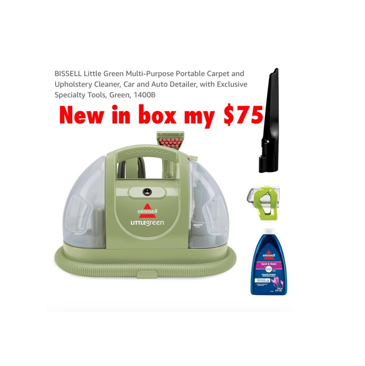 New BISSELL Little Green Multi-Purpose Portable Carpet and Upholstery Cleaner, Car and Auto Detailer, with Exclusive Specialty Tools, Green,   $75