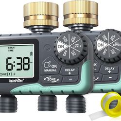 RAINPOINT 2 Zone Sprinkler Timer with Brass Swivel - 2pcs Water Timer for Garden Hose with Rain Delay/Manual Watering/Automatic Irrigation System - Pr
