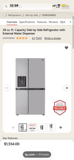 Lg side by side refrigerator- 28 cu. Feet