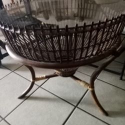 1960 Brown Asian Antique Cane / Rattan Fish Trap Table 