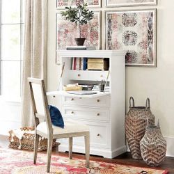 White Secretary Desk with Drawers and Hutch