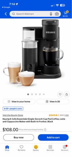 Keurig K-Cafe Essentials Single-Serve K-Cup Pod Coffee, Latte and Cappuccino Maker