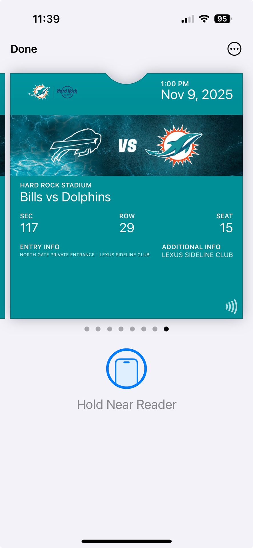 Dolphins/Bills Game Sunday November 9 1:00 Pm