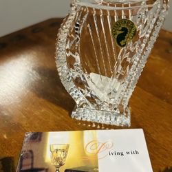 WATERFORD CRYSTAL HARP PAPERWIGHT WITH STICKER & BOX