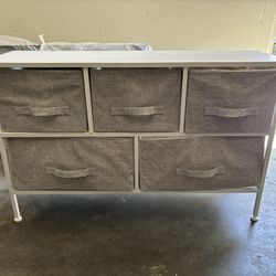 White Wood Grey Fabric Drawers