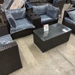 6 Piece Brown Cup Holder Patio Furniture Wicker Set 