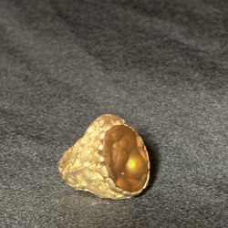 14 K Gold Custom Fire Agate Ring 