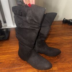Lower East Side Knee High Suede Black Boots