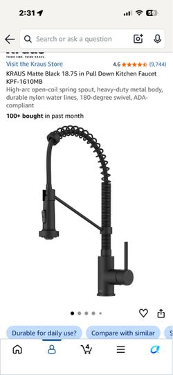 Kraus Matte Black Pull Down Kitchen Faucet
