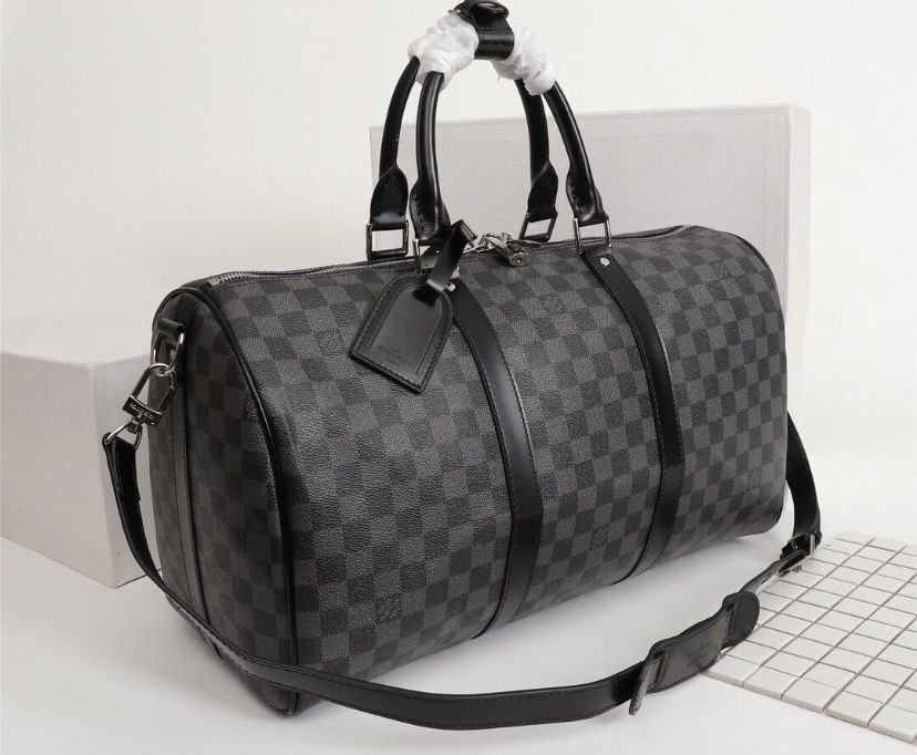 Black And Gray Checkered Duffle Bag 