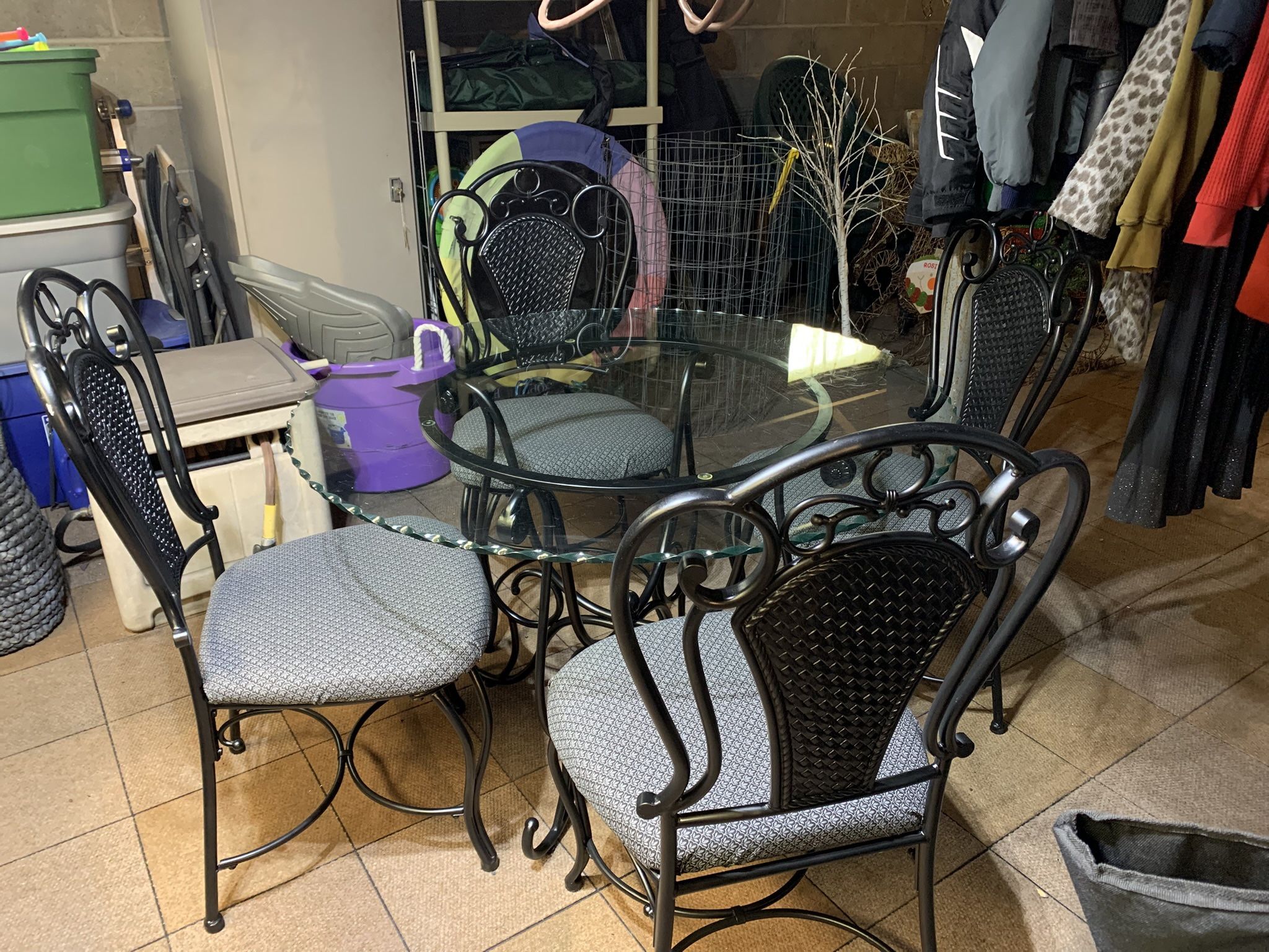 Wrought Iron Glass Top Table And 4 Chairs