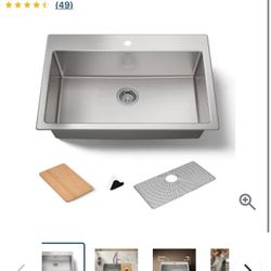 Kohler Bentham 33" Undermount Single Basin Stainless Steel Kitchen Sink with Basin Mat and Cutting Board