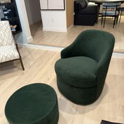 Green Swivel Chair & Footstool 