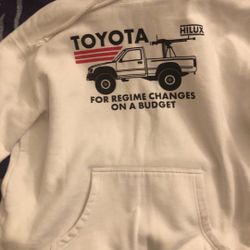 white hoodie patriot infidel “for regime changes on a budget” sz L