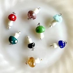 🍄 Pretty, multicolored glass mushroom pendants with faux pearl beads