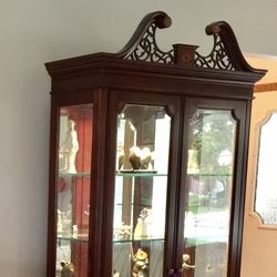 Curio Cabinet Free Standing with Lighted Interior and Mirror Panels - $500