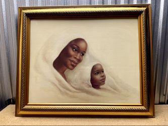 Mother and Child Vintage Framed Print Gold Ornate Frame 32x29