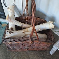 Birch Wood Logs with Basket