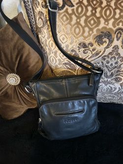 Fossil Black Small Crossbody Bag Zip Closure, Pebbled, Silver Hardware