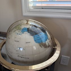 Unique Art 21-Inch Tall Pearl Ocean Table Top Gemstone World Globe with 4 Leg Gold 