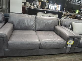 Gray Leather Loveseat - Toscano Medici