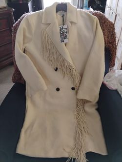 Cream Coat w/Fringe  Size M $60