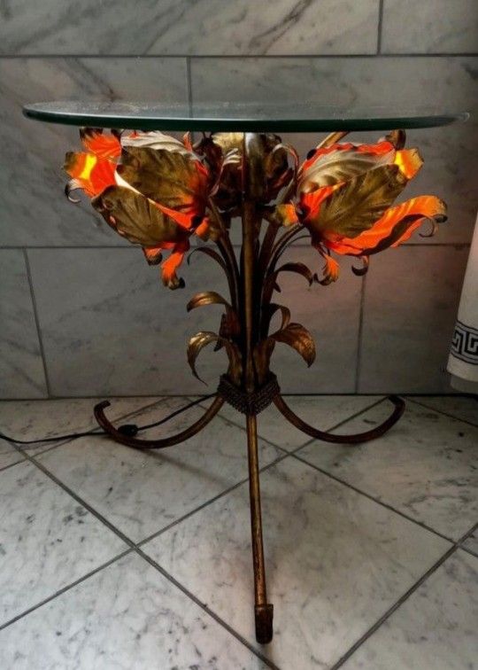 Mid Century Modern French Maison Charles 3 Large Gilt Tole Glass Top Coffee Accent Table 32"×20"