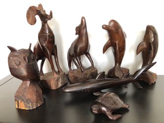 Set of 7 Hand-Carved Wood Animal Figurines