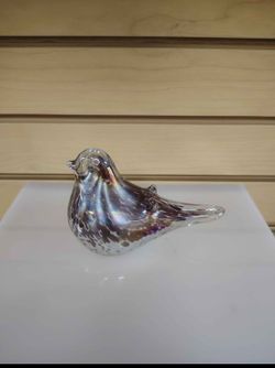Blown Glass Bird Figurine ( NEW ) silver / purple. Hand made