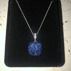 Sapphire Princess Gem Charm Necklace With Diamonds