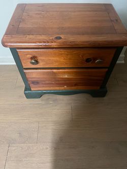 Solid Wood 2 Drawer Nightstand Two-Tone Green & Pine