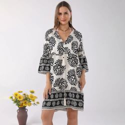 Boho Printed Tunic Summer Dress One Size NWT