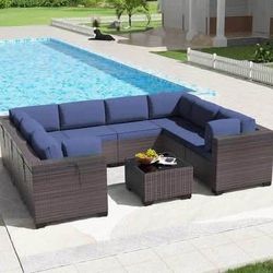 New Assembled 9PCS Outdoor Patio Furniture Set PE Wicker Rattan Sectional Sofa Patio Set