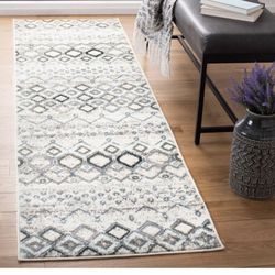 2ft X 12ft SAFAVIEH Amsterdam Collection Runner Rug - 2'3" x 12', Ivory & Grey, Moroccan Boho Design, Non-Shedding & Easy Care !