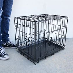 $30 (New) Folding 24” dog cage 2-door folding pet crate kennel w/ tray 24”x17”x19”