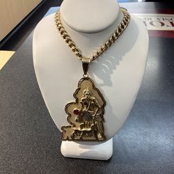 10k Cuban Link Chain With Saint Lazaro Pendant 50% off