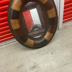 Stylish Leather And Wood Mirror 