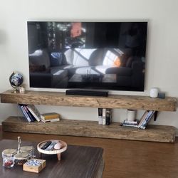 Rustic Solid Wood Floating TV Console / Shelf Set — Handcrafted