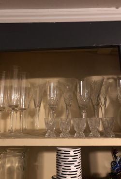 Waterford crystal Champagne and wine flutes and shot glasses