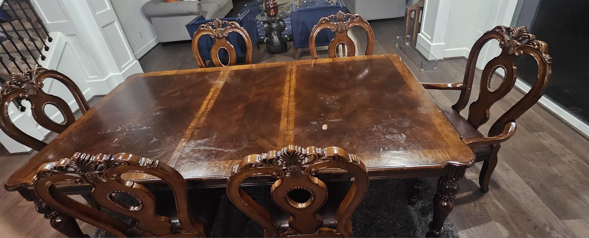 Elegant Solid Wood Dining Table Set (6 Chairs Included)
